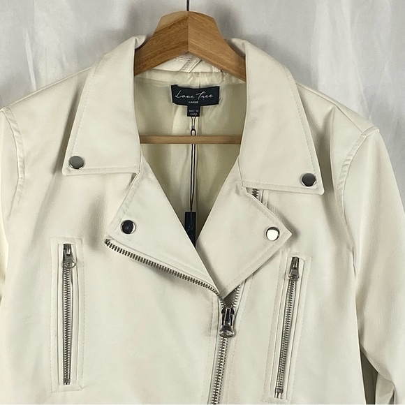 Love Tree White Vegan Leather Moto Zipper Jacket Size Large - Picture 4 of 16